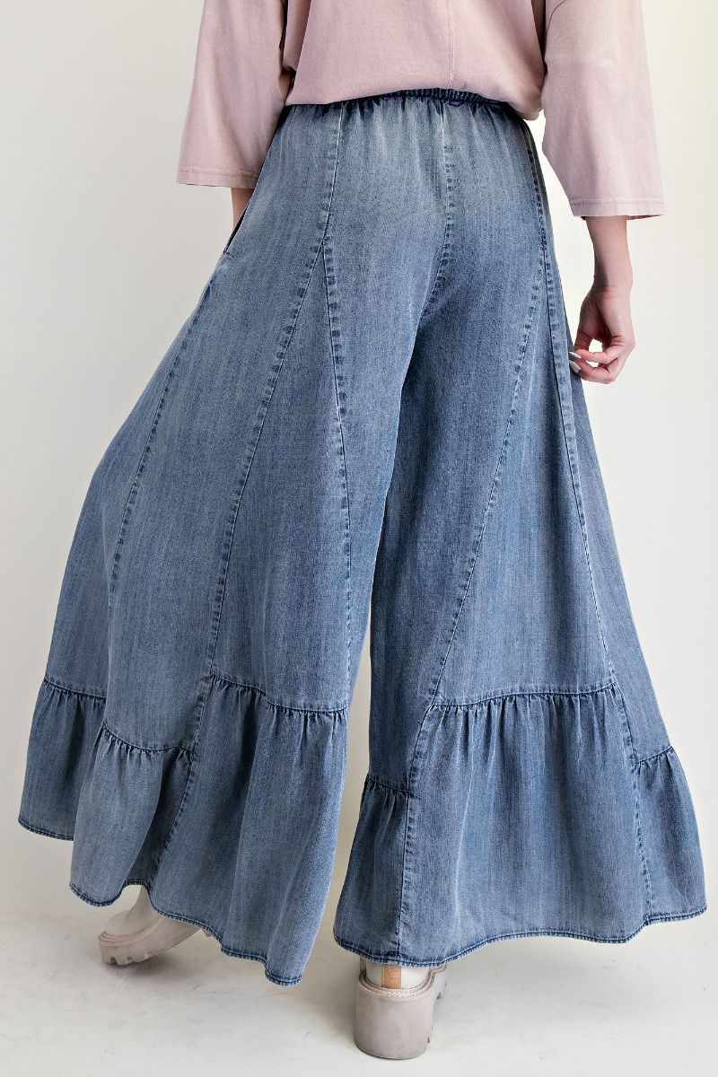 Ruffle Bottom Denim Palazzo Pants