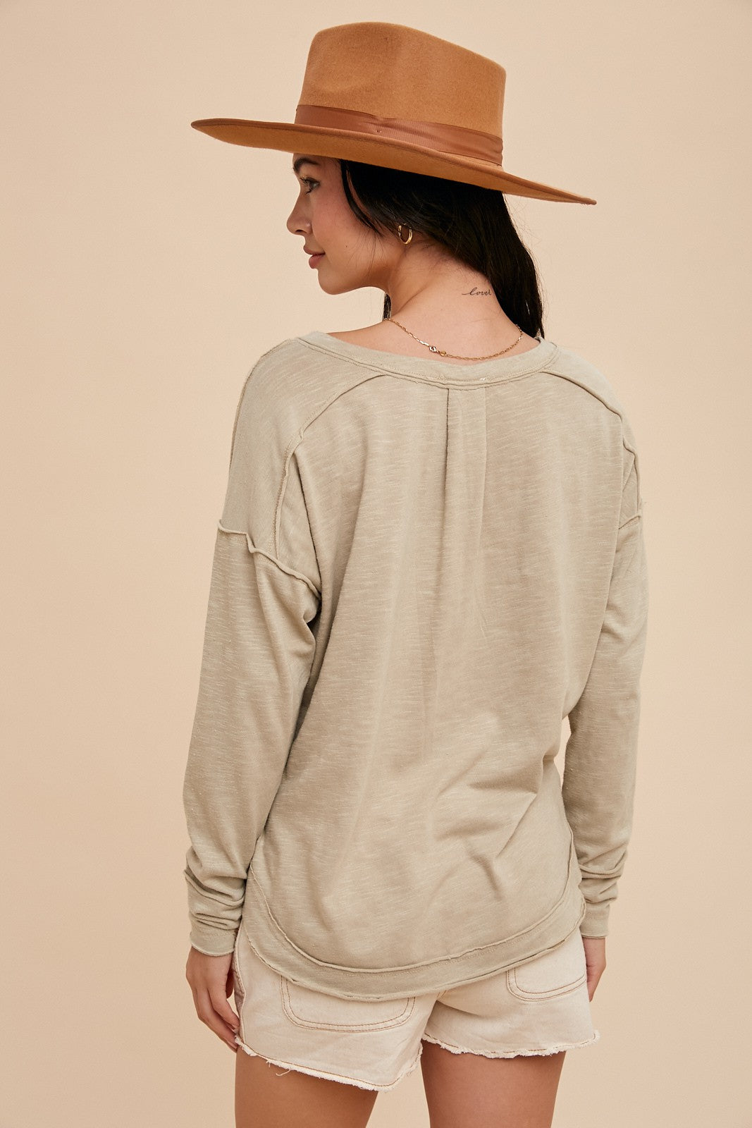 Raw Hem Henley Tee