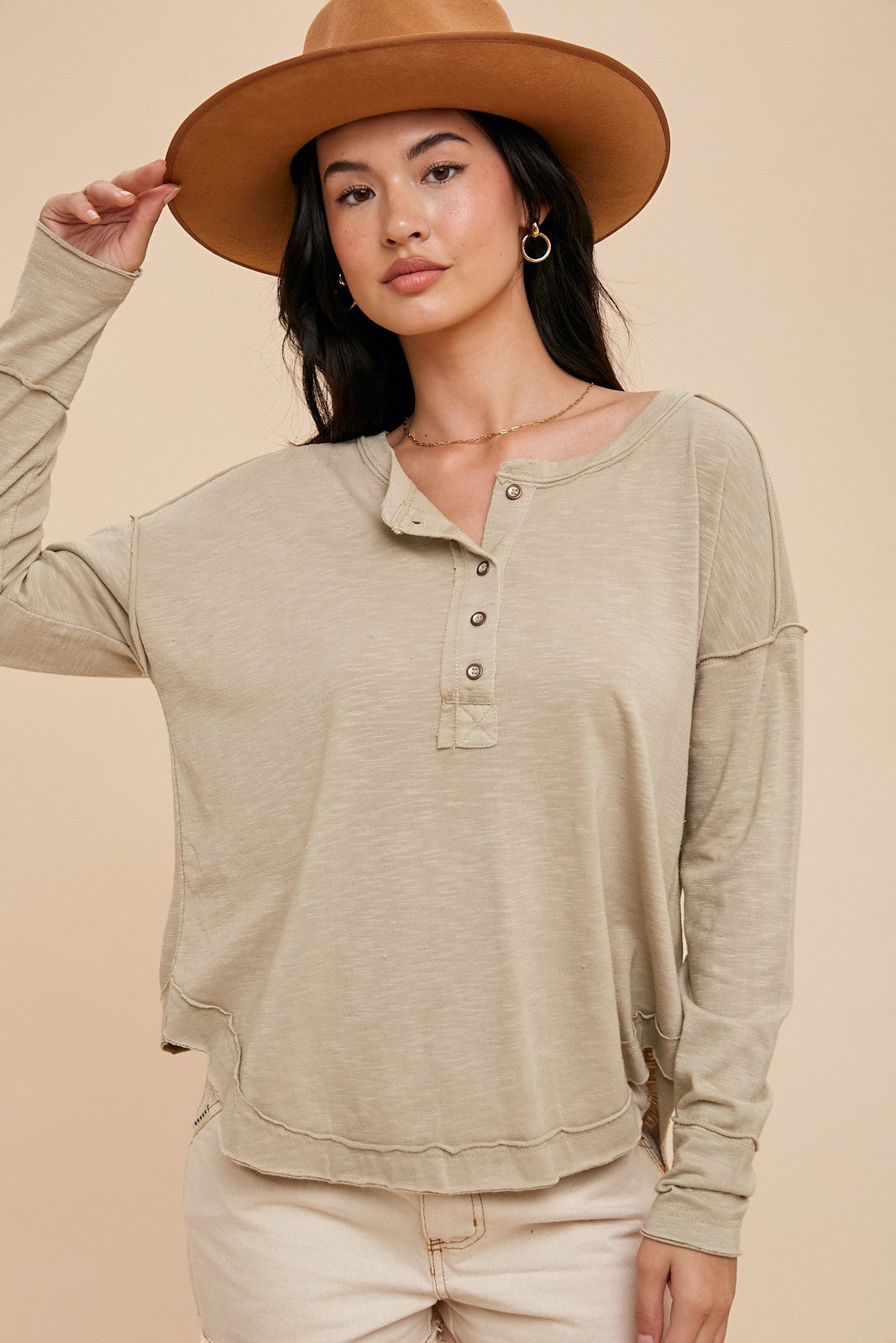 Raw Hem Henley Tee