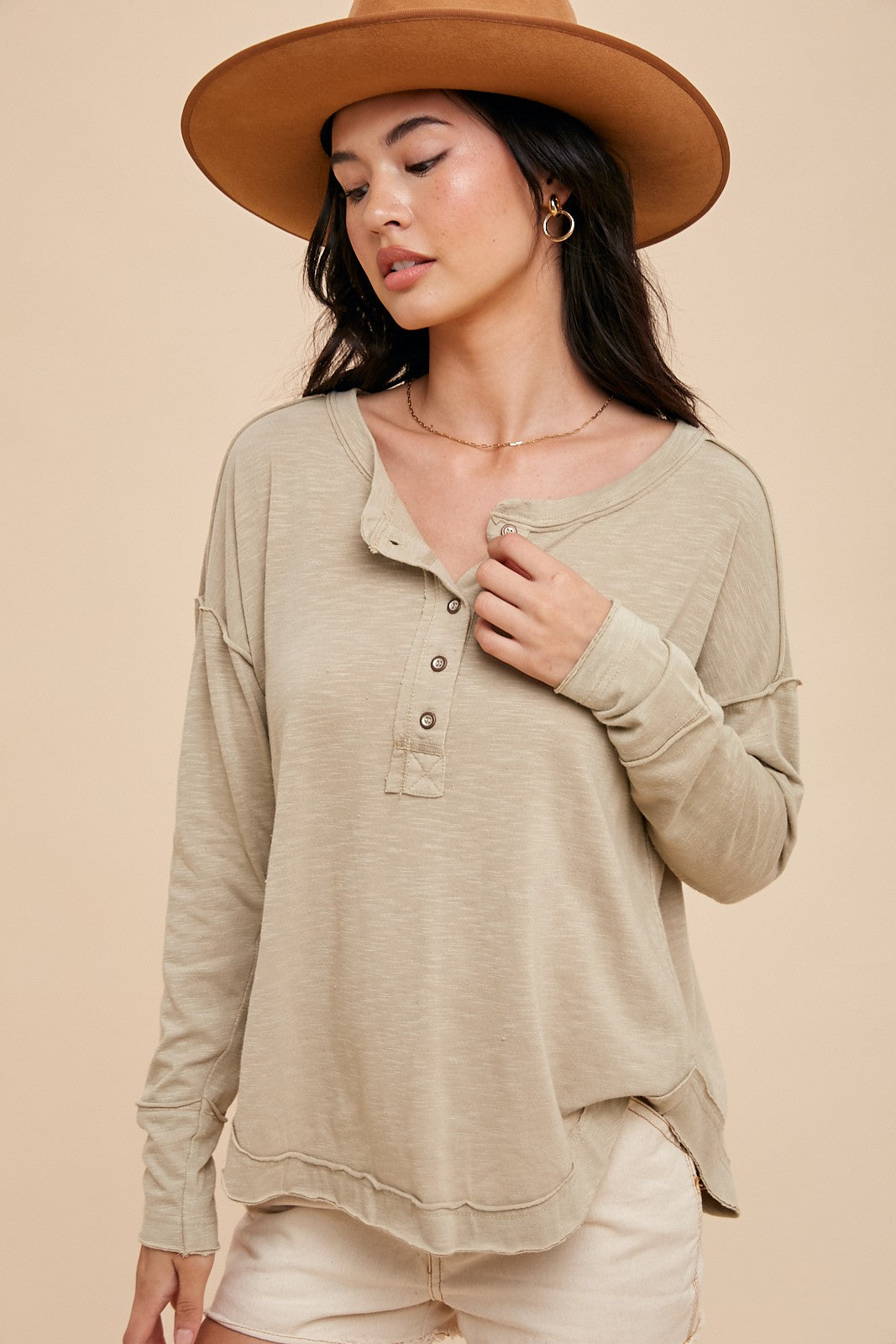 Raw Hem Henley Tee