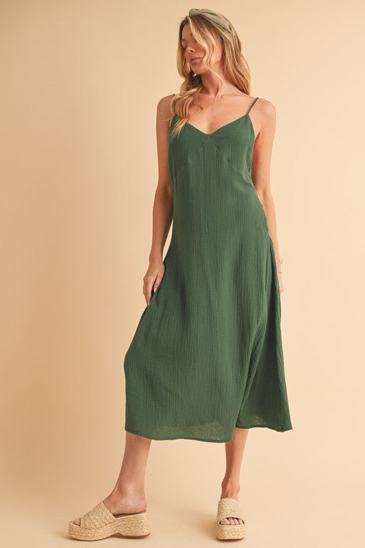 Gauze Midi Dress - Emerald Green