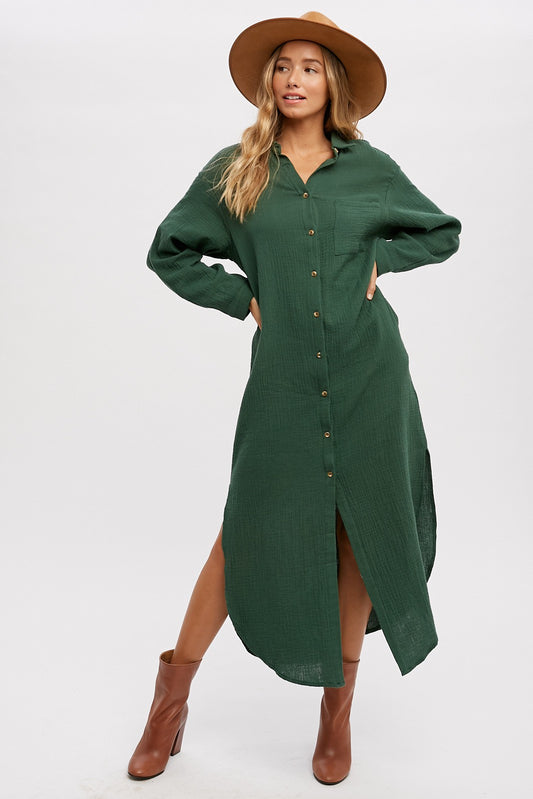 Button Maxi Shirt Dress