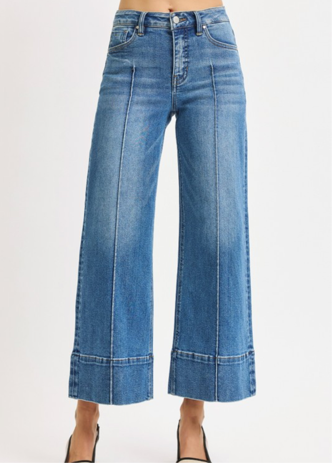 Mid-Rise Tummy Control Pintuck Jeans