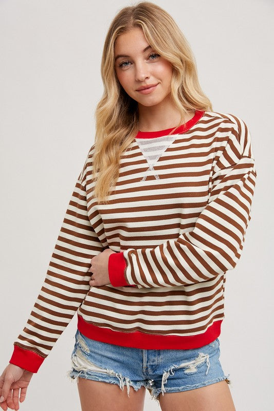 Striped Contrast Crewnek Sweatshirt