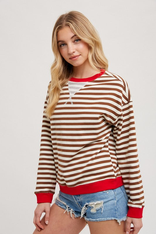 Striped Contrast Crewnek Sweatshirt