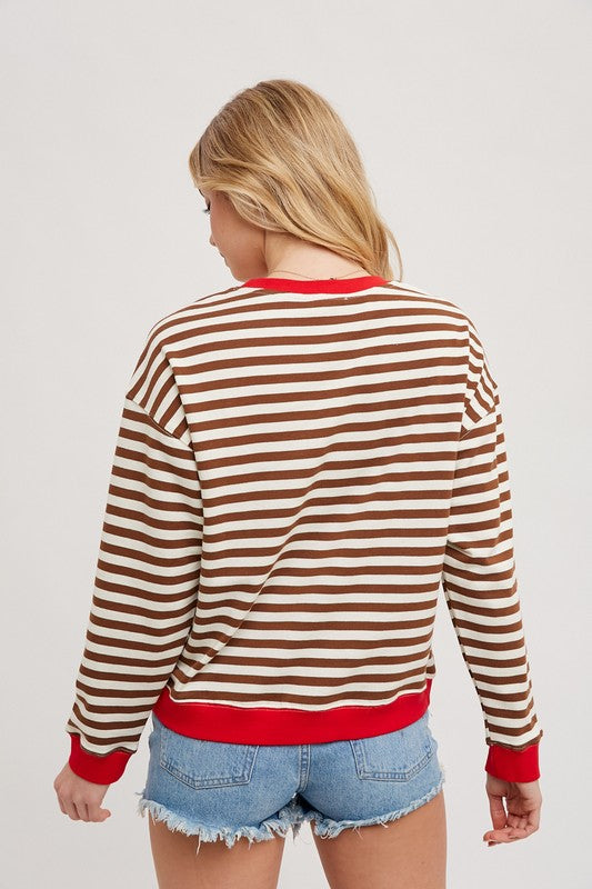 Striped Contrast Crewnek Sweatshirt