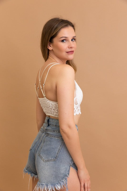 Crochet Lace Longline Bralette- white