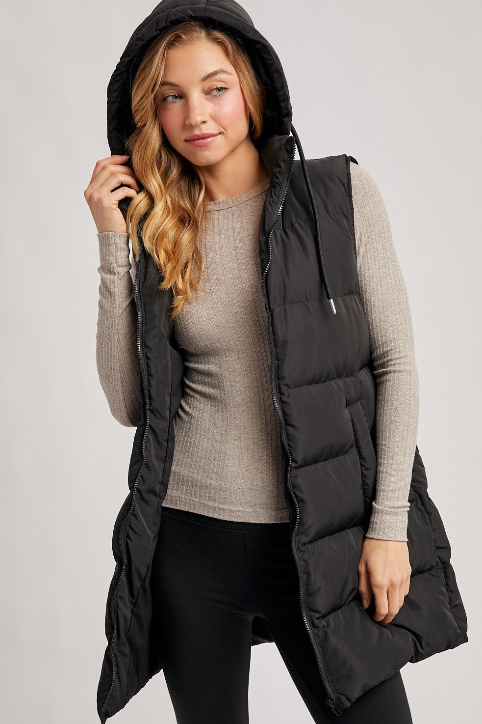 Hooded Zipper Puffer Vest