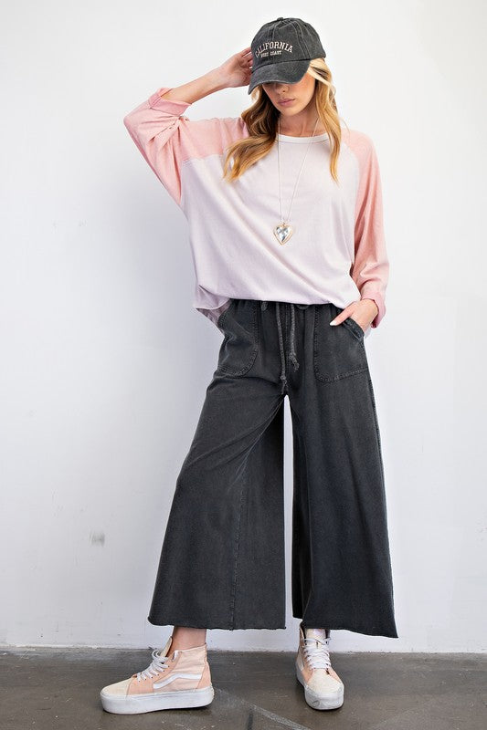 Terry knit Wide Leg Pants - Black