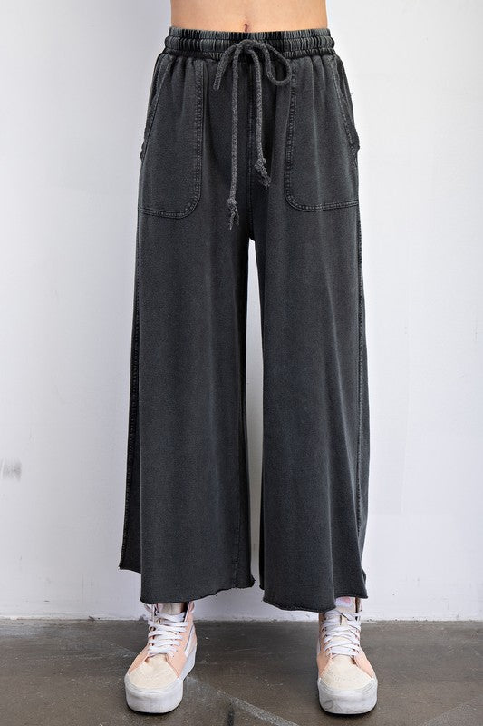 Terry knit Wide Leg Pants - Black