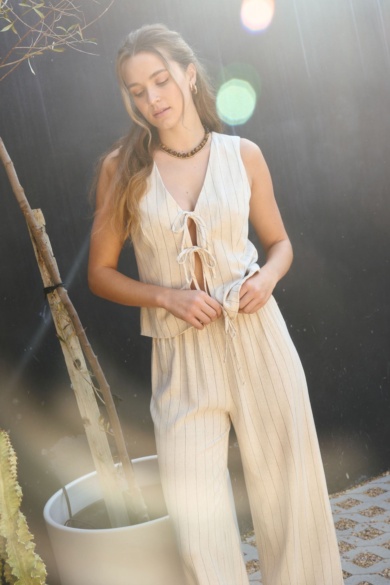 Pinstripe Double Front Tie Shirt Vest
