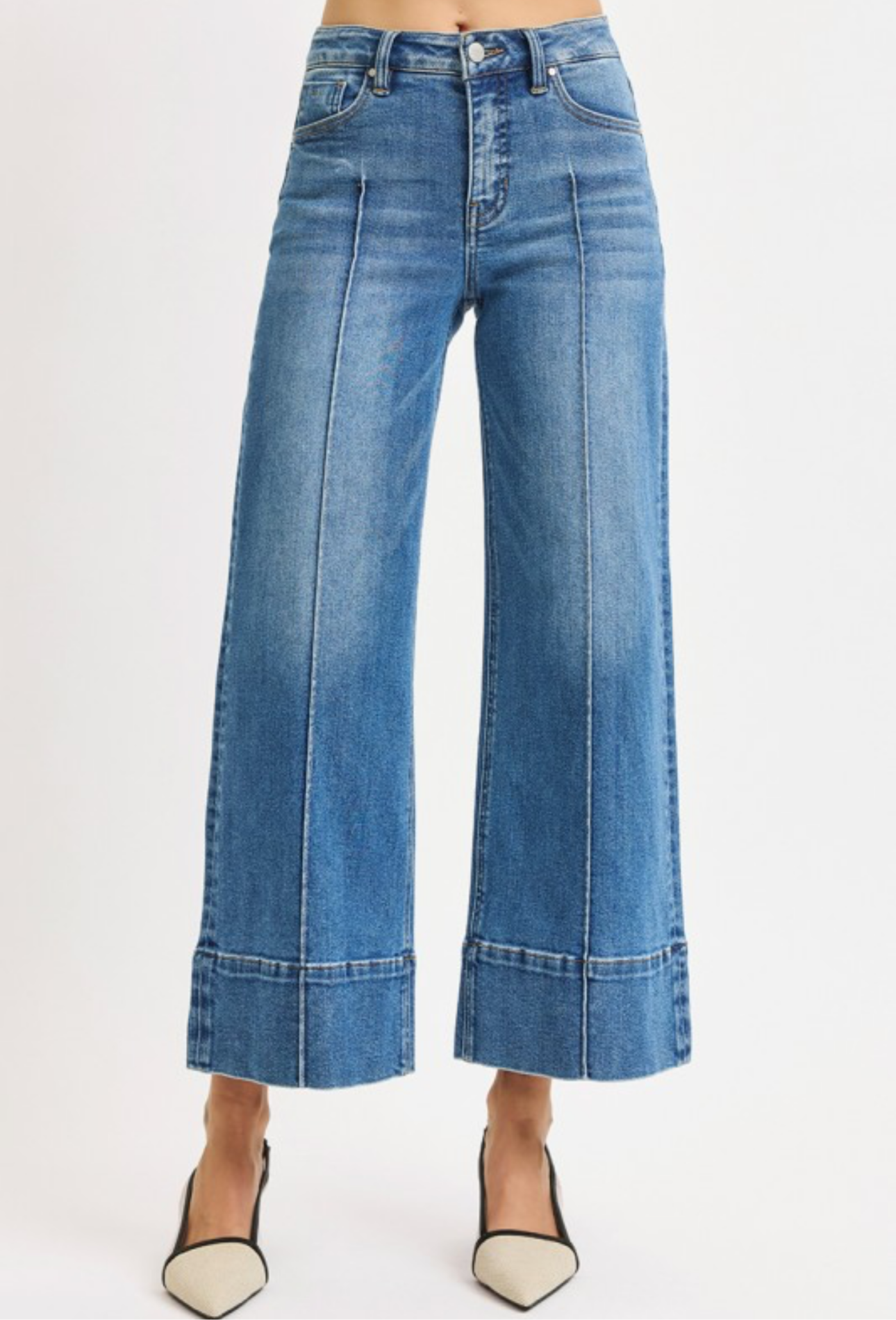 Mid-Rise Tummy Control Pintuck Jeans