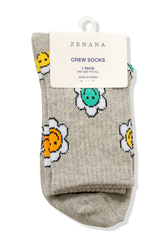 Smile Flower Socks- grey