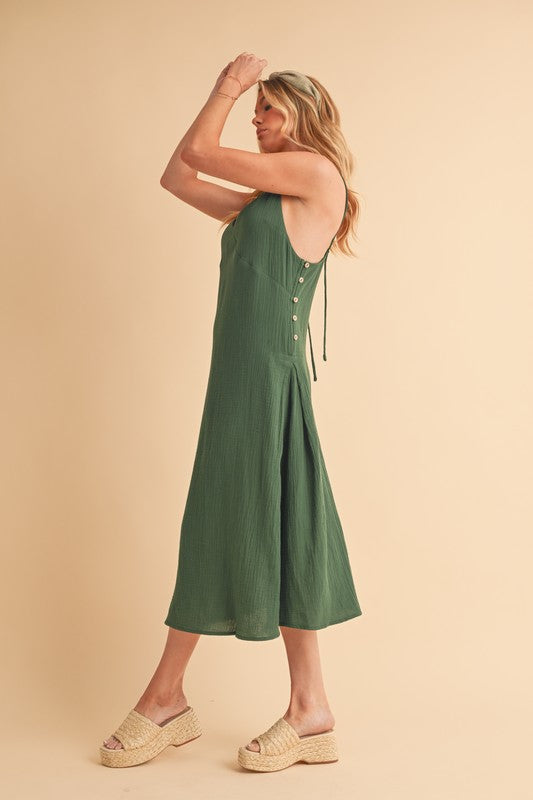 Gauze Midi Dress - Emerald Green