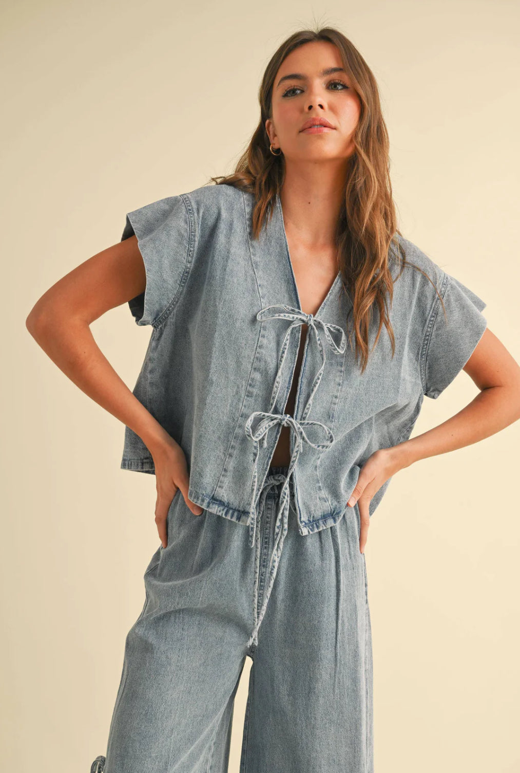 Denim Front Tie Blouse