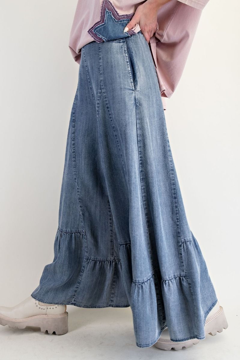 Ruffle Bottom Denim Palazzo Pants