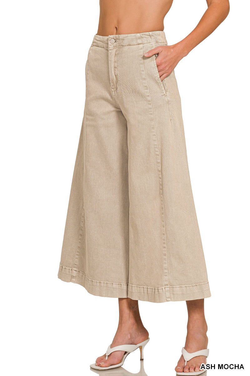 High Rise Cropped Gaucho Denim