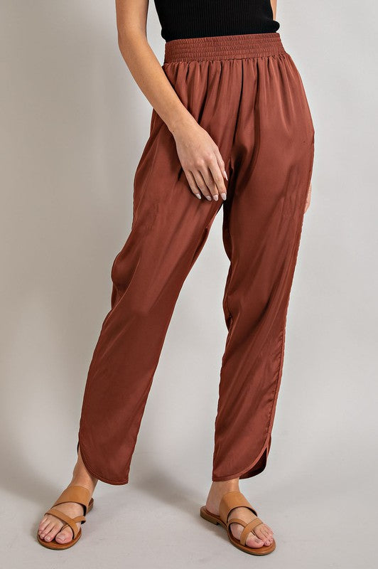 Satin Smocked Waist Pants