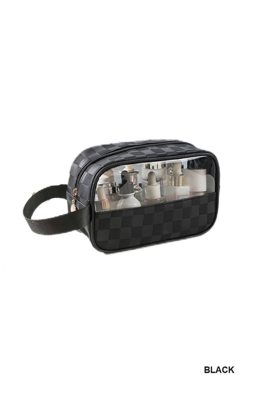 Checkered & Clear Cosmetic Bag - Black