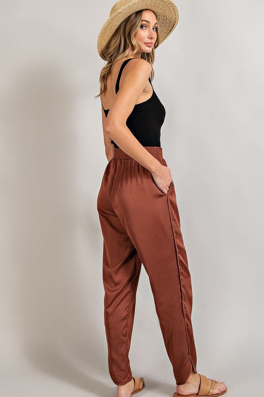 Satin Smocked Waist Pants