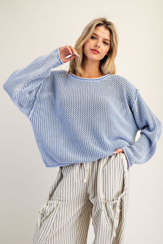 Drop Shoulder Waffle Sweater