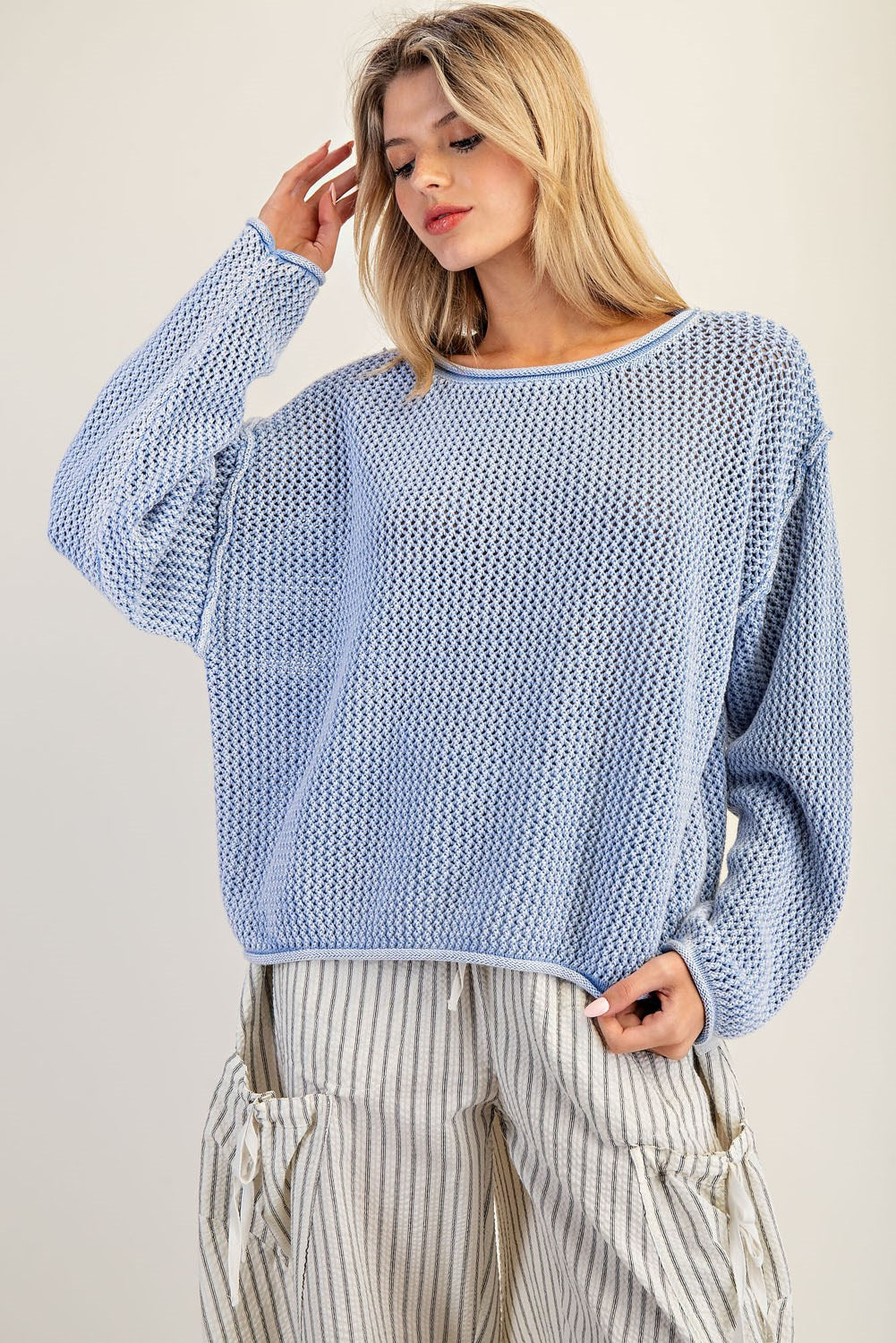 Drop Shoulder Waffle Sweater