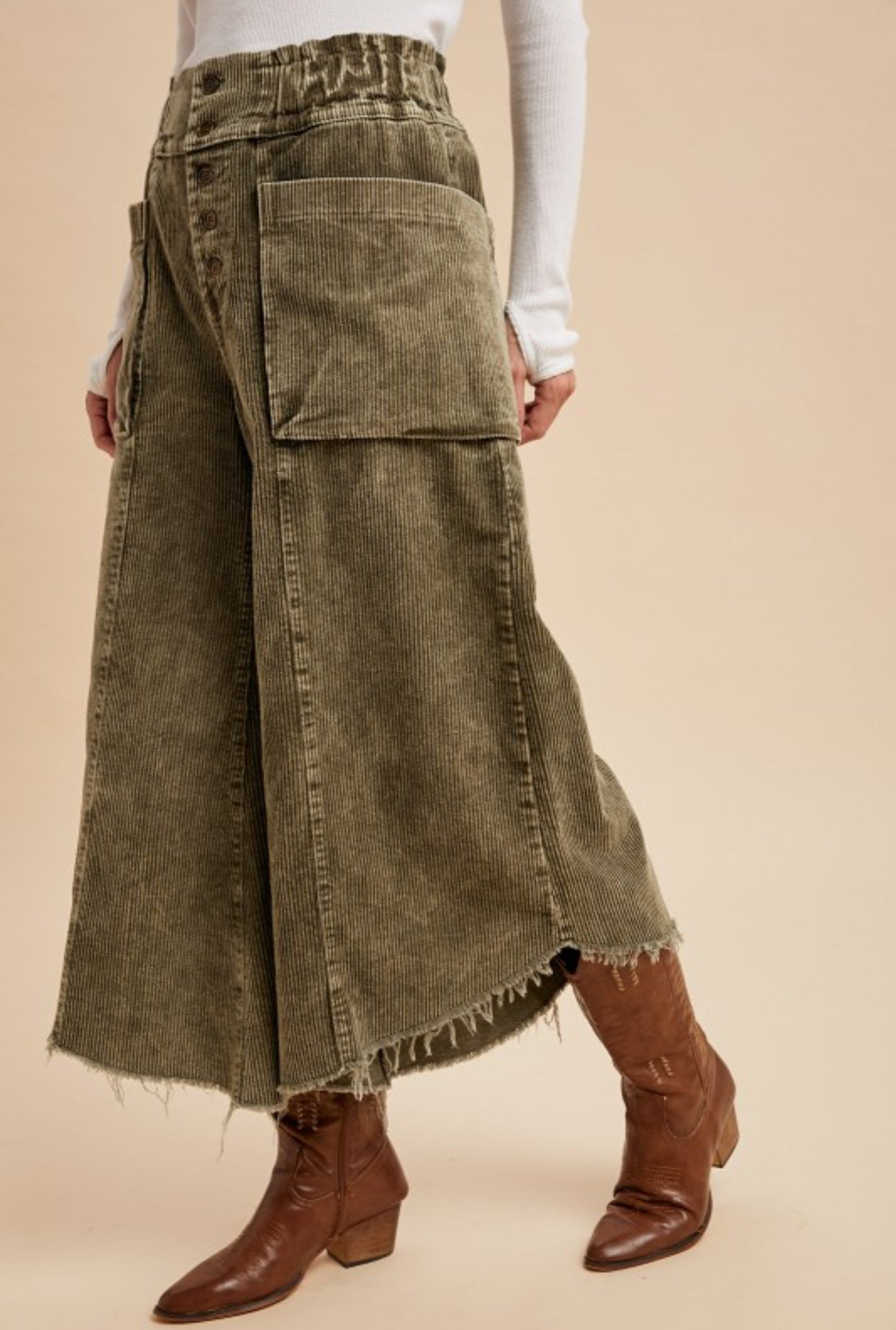 Frayed Hem Corduroy Pants