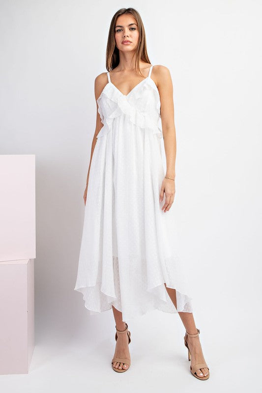 RuffleFlare Midi-Dress
