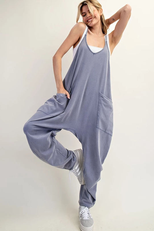 Mineral Washed Jumpsuit - denim blue