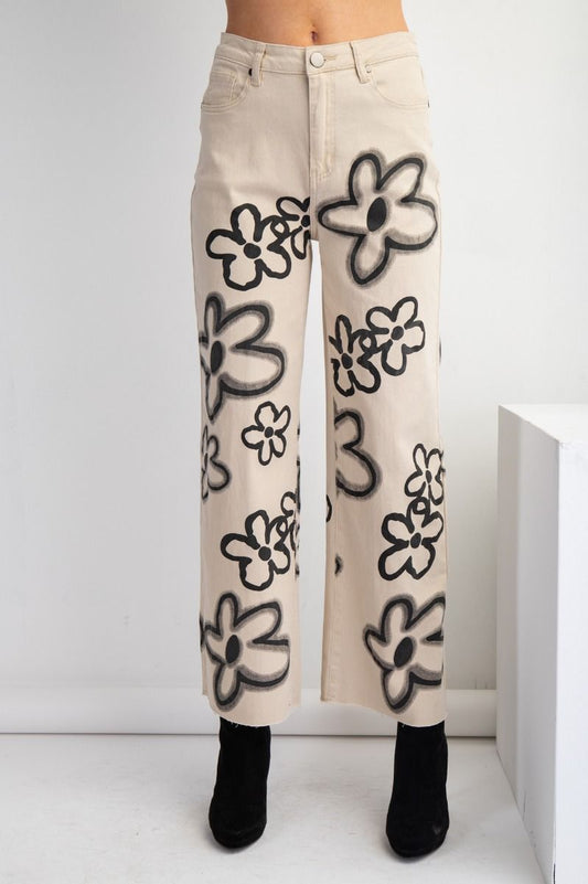 Flower Print Twill Pants