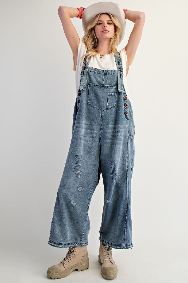Washed Denim Overalls