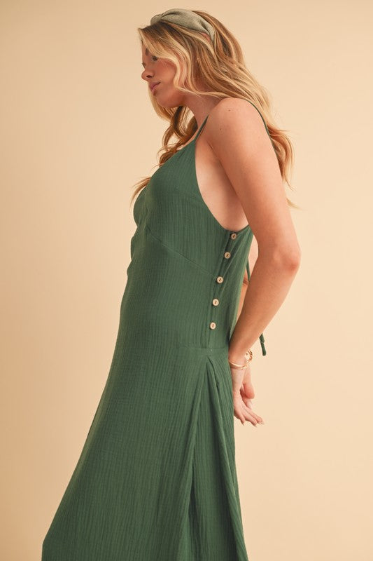 Gauze Midi Dress - Emerald Green