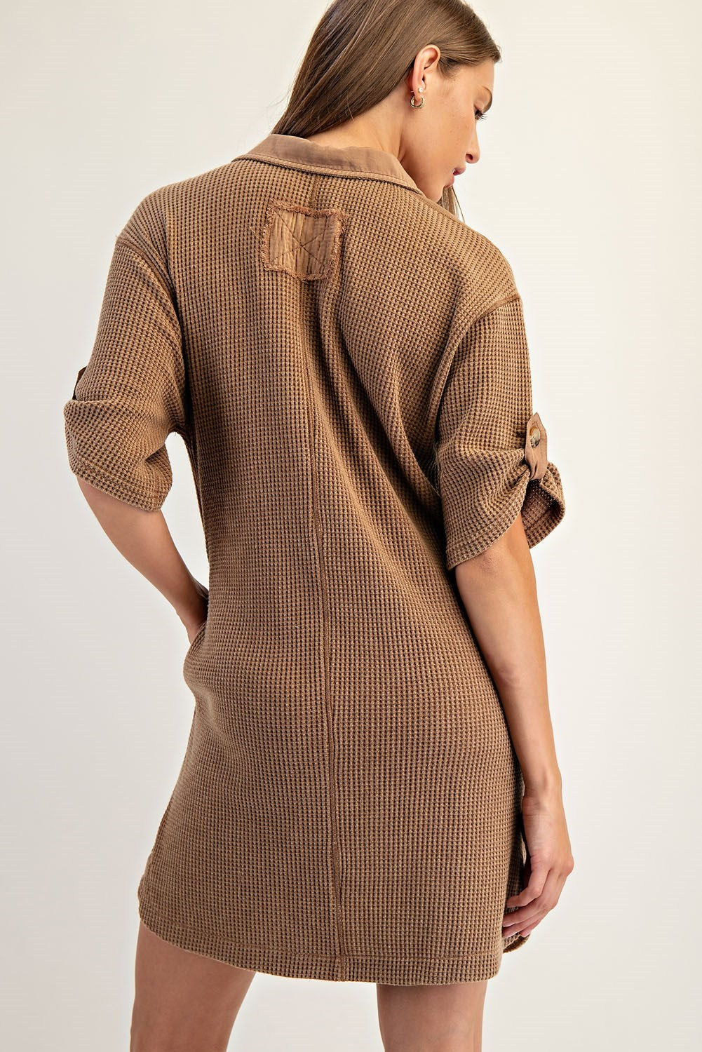 Waffle Knit Loose Fit Mini Dress
