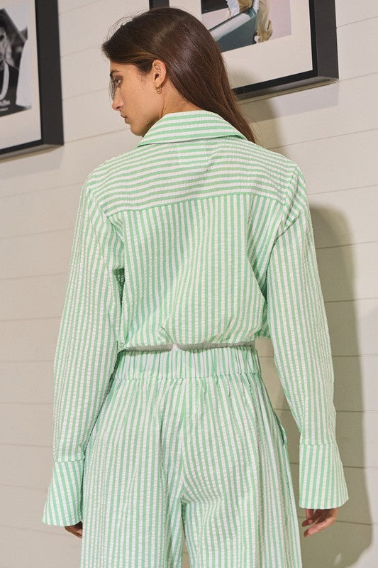 Striped Seersucker Crop button front shirt