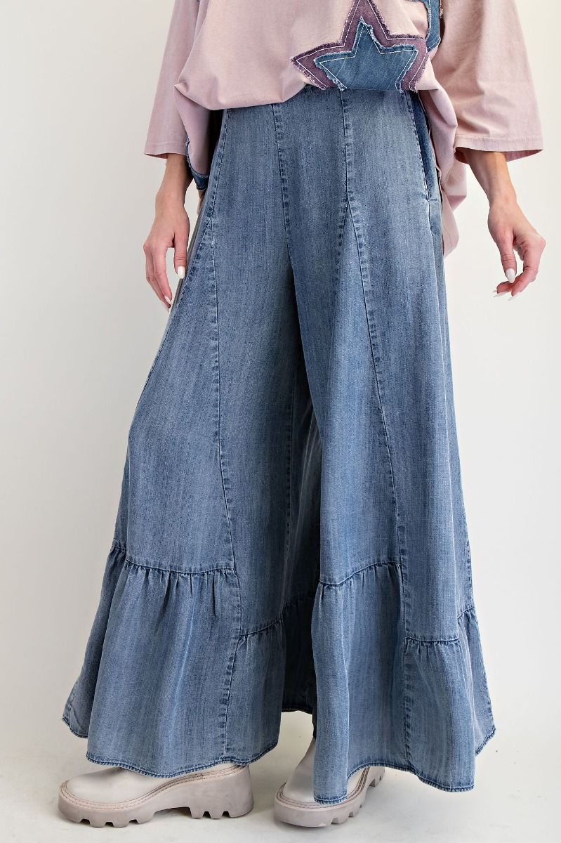 Ruffle Bottom Denim Palazzo Pants