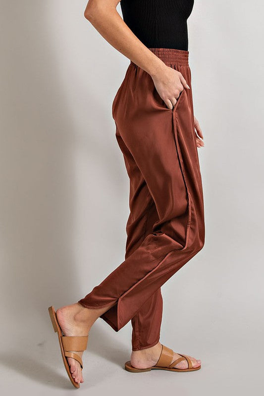 Satin Smocked Waist Pants