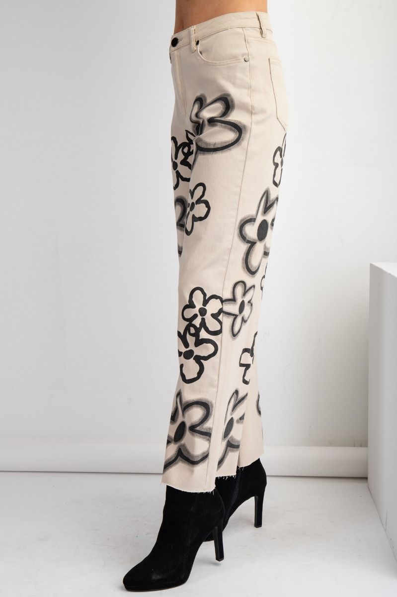 Flower Print Twill Pants