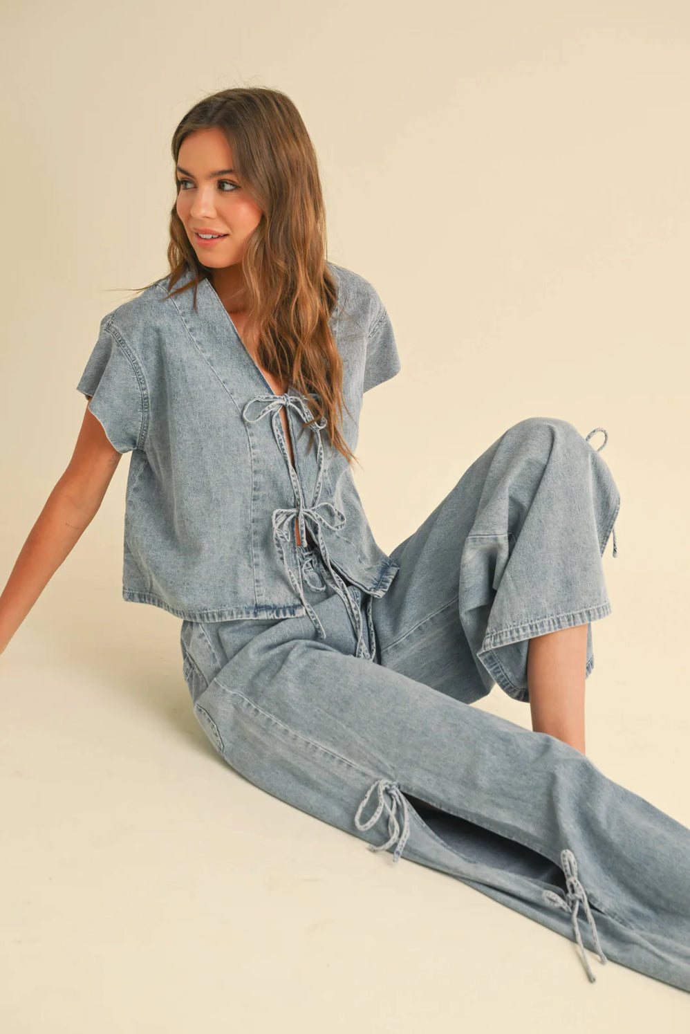 Denim Front Tie Blouse