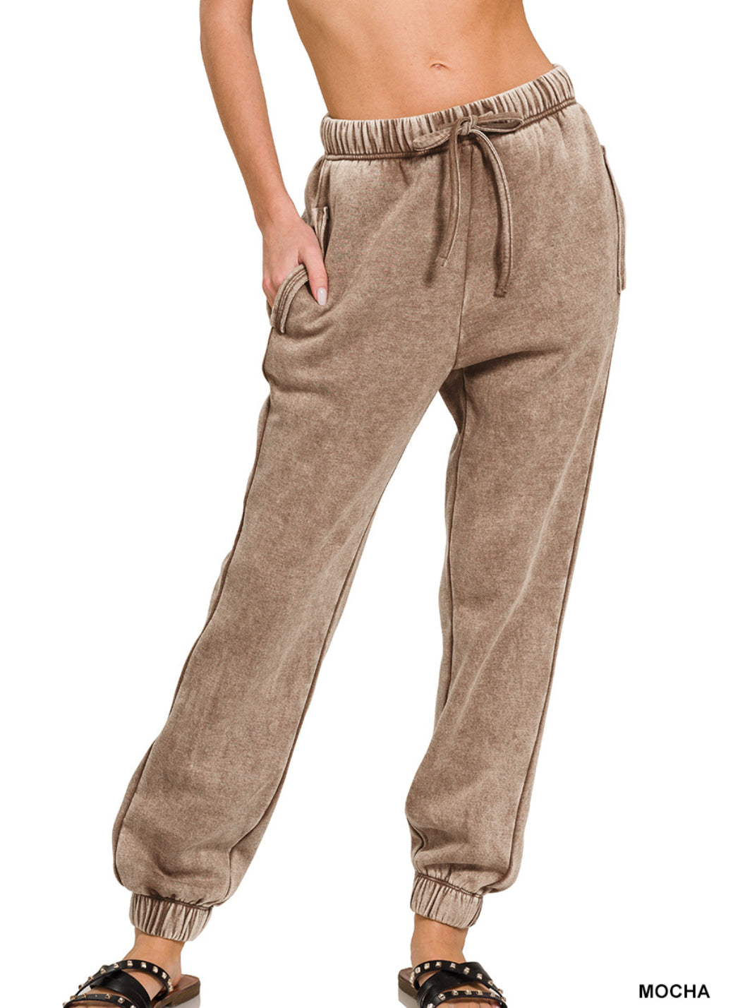 Acid Wash Fleece Sweatpants With Pockets