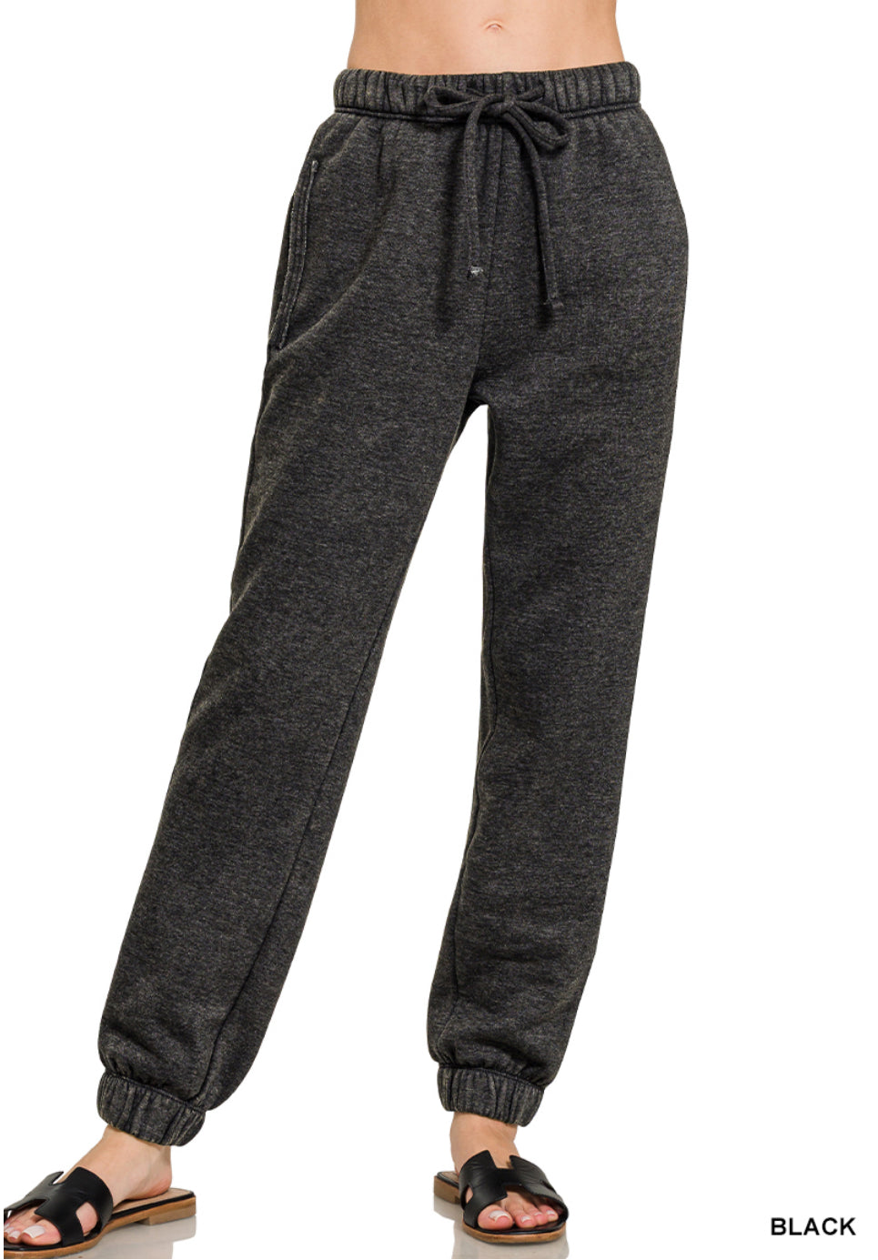 Acid Wash Fleece Sweatpants With Pockets