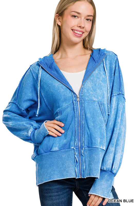 Acid Washed Zip-up Hoodie