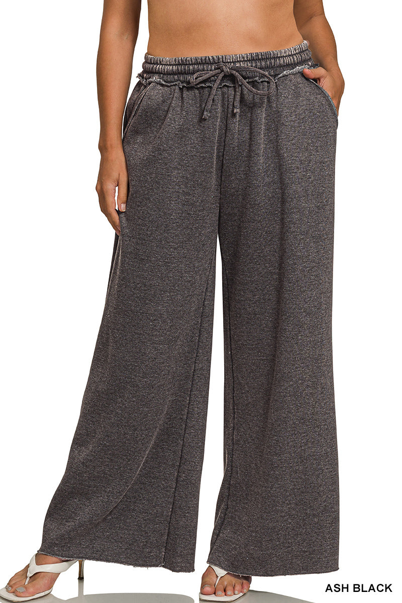 Acid Wash Fleece Palazzo Sweatpants