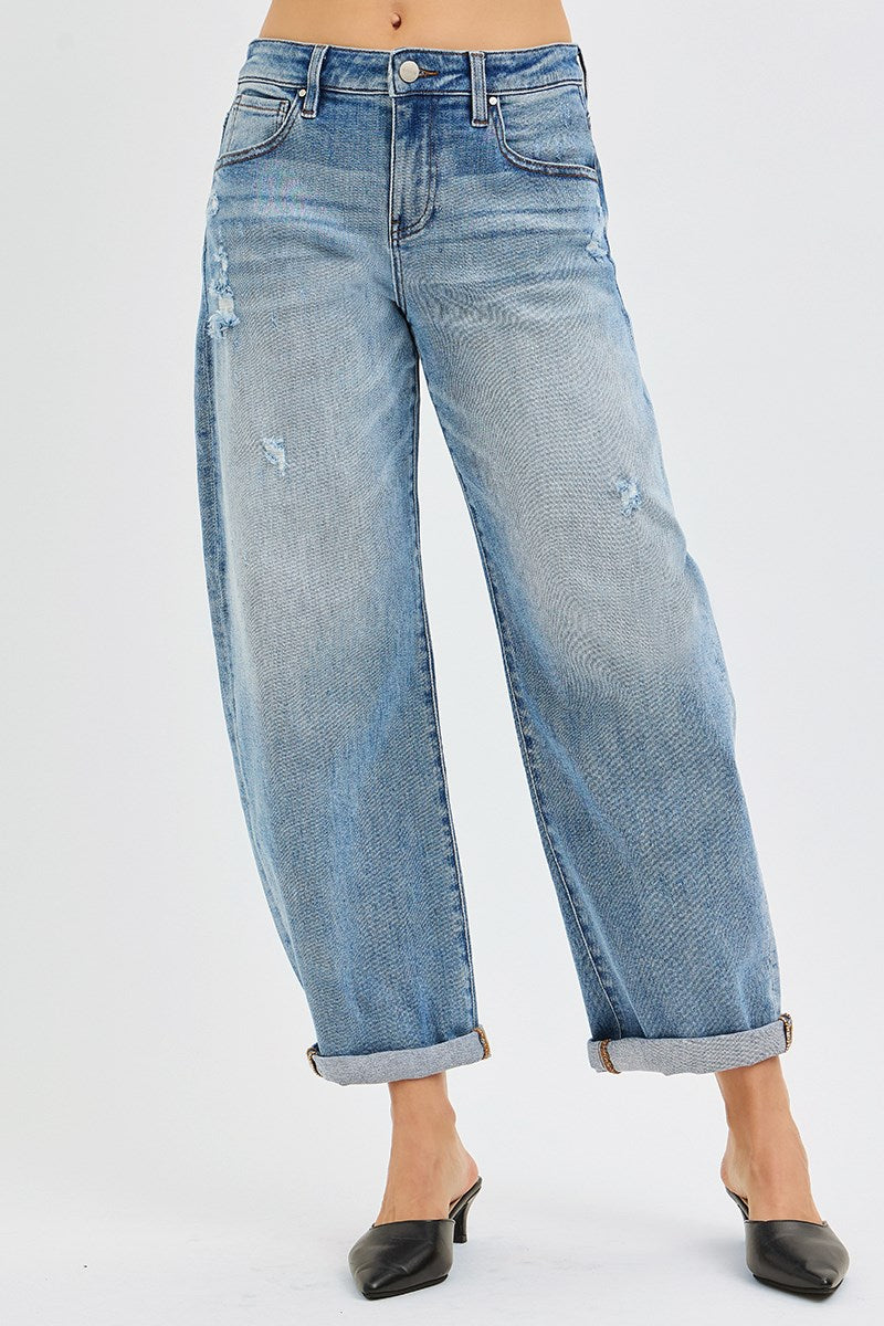 Risen Ankle Length Barrel Jeans
