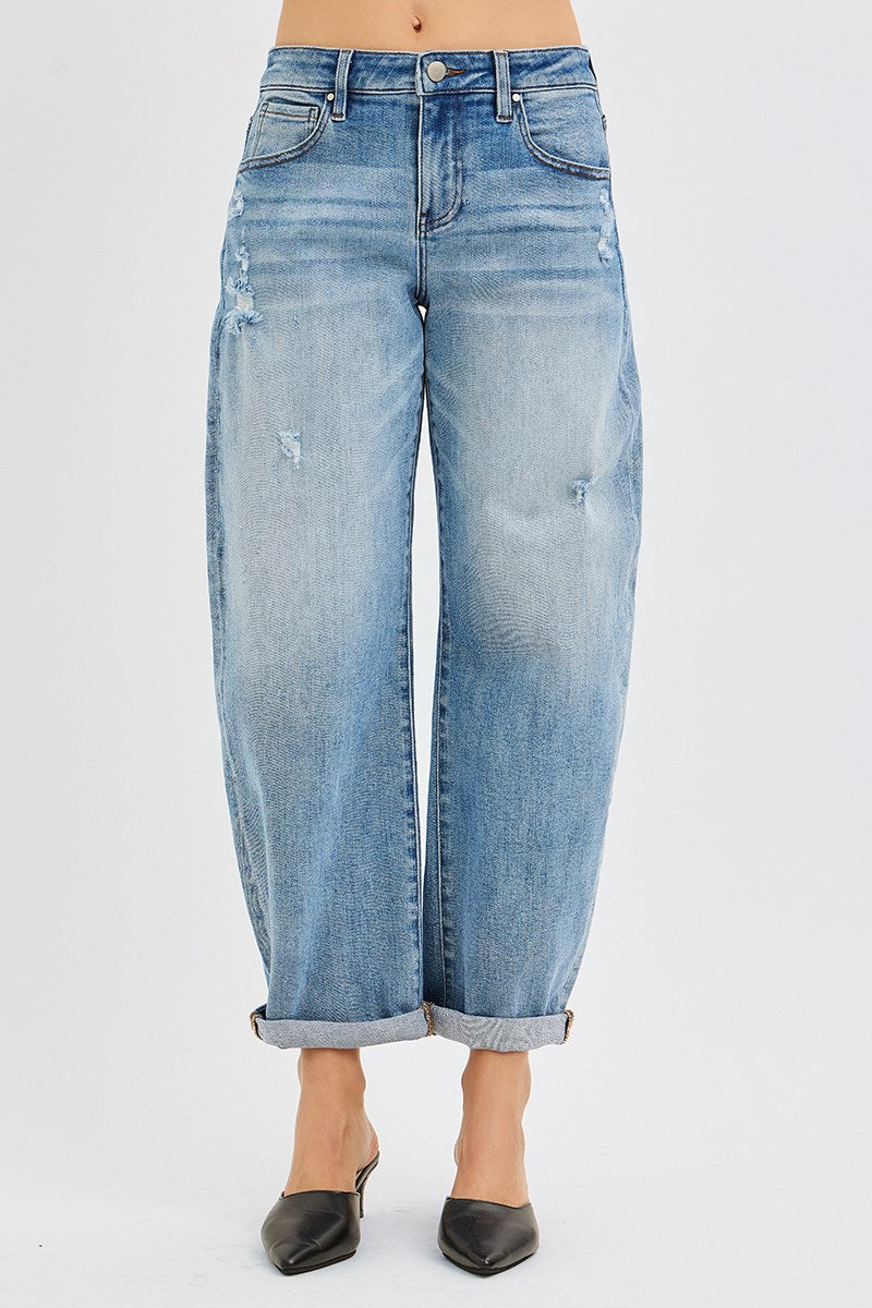 Risen Ankle Length Barrel Jeans