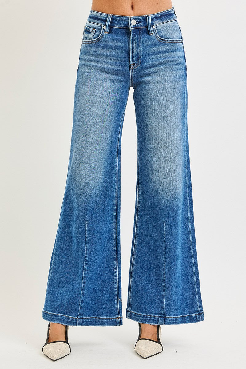 Risen Midrise Wide Leg Jeans