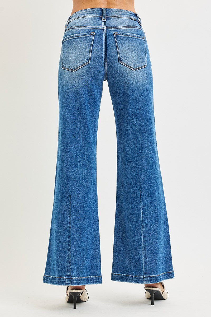 Risen Midrise Wide Leg Jeans