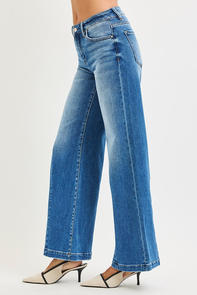 Risen Midrise Wide Leg Jeans