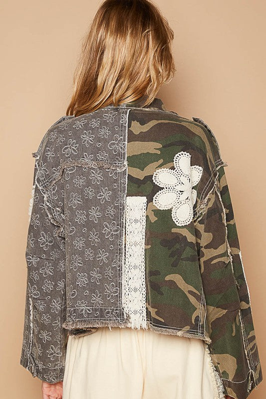 Camo Crochet Mixed pattern zip front jacket