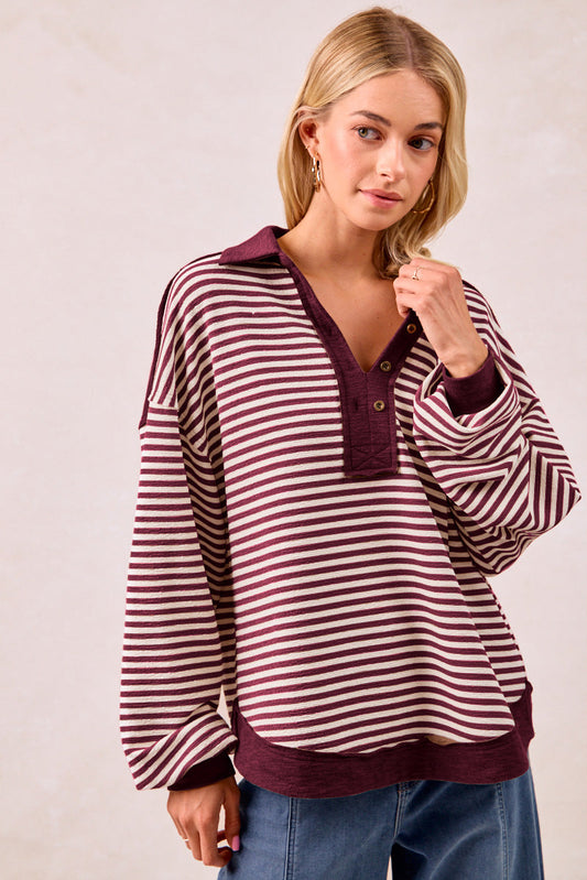 Slub Knit & Stripes Top