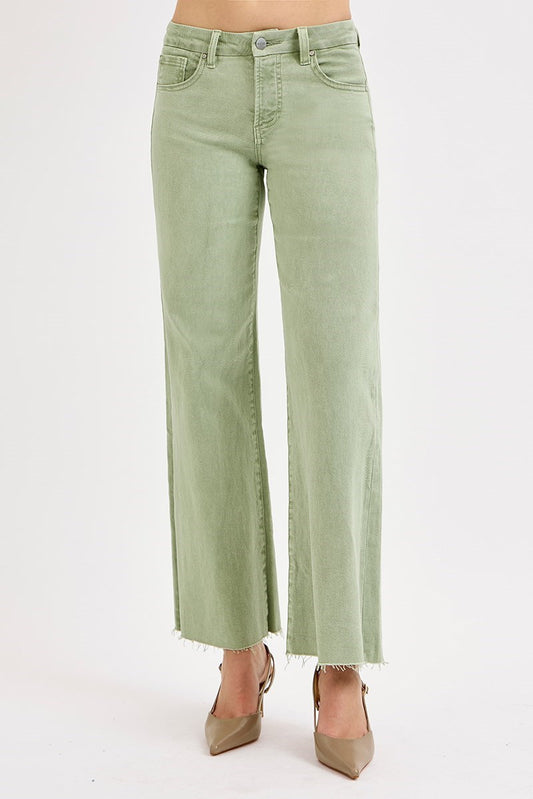 Tummy Control Mid Rise Jeans - Olive